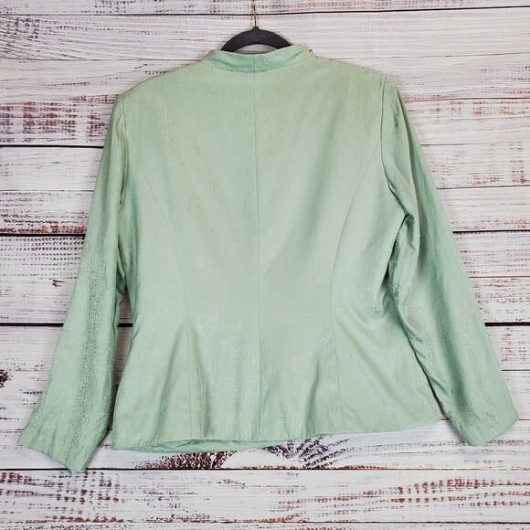 Vintage Adrianna Papell Silk Blazer Mint Green jacket Floral Embroidered Size 12 - Picture 2 of 9